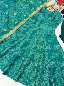 Conjunto de Dos Piezas de Seda Banarasi Pura, Estilo Anarkali, con Dupatta y Pantalón, Secado Rápido, Largo Midi, para Fiesta, Bollywood, Salwar, Verano e Invierno - Product Image 3