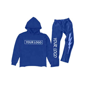 Conjunto de chándal de lana lavado ácido con logotipo personalizado, chándal de algodón 100% para hombre, ropa de calle, pantalones de chándal acampanados y chándal con capucha - Product Image 6