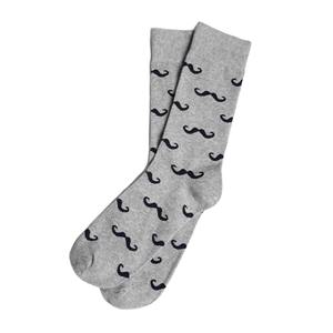 Wholesale Custom Anti-Bacterial Eco-Friendly Cotton Bamboo Fiber Crew <b>Socks</b> Grey Mustache Design <b>Wedding</b> Groomsman Bottom - Product Image 1