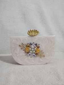 Black Stonework Ladies Clutch Resin Clutch With Heavy Stone Work Imitation Pearl Gold Plated Vintage ButterflyCharm Bag forWomen - Product Image 6