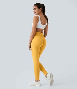 High Waist Seamless Yoga Leggings Full Length Solid Color Spandex Polyester <b>Tights</b> For Women Exercise Sports Wear - Product Image 4