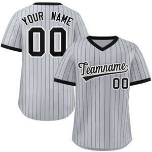 Camiseta de Béisbol Personalizada con Rayas Grises, Uniforme de Equipo Transpirable, Camiseta Sublimada - Product Image 1