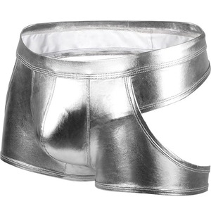 Nouveaux boxers pour hommes en similicuir, taille basse, sous-vêtements sexy en cuir verni, style creux - Product Image 1