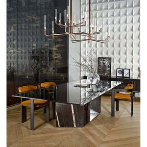 Platium Modern Style Marble <b>Dining</b> <b>Table</b> Extendable Oval Shape Rectangular Pattern Assembled Home Furniture for Apartment Use - Product Image 2
