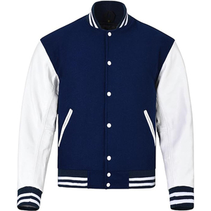 Hommes Printemps Automne Varsity Vestes Broderie Lâche Baseball Uniforme Couple Bleu Rétro En Cuir Manches Bomber Manteaux - Product Image 5