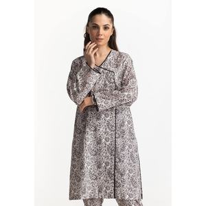 ชุดเซ็ตผ้าเครปพิมพ์ลายแจ็คการ์ดสีดำขาวสำหรับผู้หญิง ไซส์ XS/XXS ชุดสองชิ้น ออกแบบแยกชิ้นเสื้อและกางเกง - Product Image 5