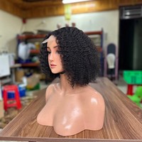 Vente chaude Afro Curly Bob Perruque Vietnamien Blonde Droite Vierge Cheveux Humains Avant de Lacet Sans Colle Frontale Perruques Vague Profonde
