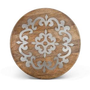 Wooden Lazy Susan Tray With Two Side Iron Handle Natural Wood Polish & Black Powder Coating Round Shape for Serving - Product Image 1