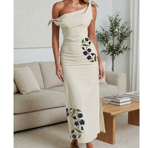 Robe décontractée pour femmes de haute qualité, printemps-été, faite à la main, travail de paillettes, longueur genoux, tissu doux, respirant, design parfait - Product Image 5