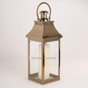 Nuevo farol decorativo de vela de Metal y vidrio, farol colgante de Color dorado antiguo, farol de suelo para decoración interior y exterior - Product Image 1