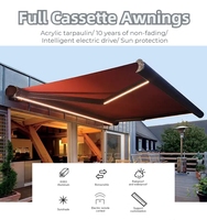 Auvent rétractable mural approuvé CE Auvent à cassette complet extérieur motorisé avec lumière LED réglable