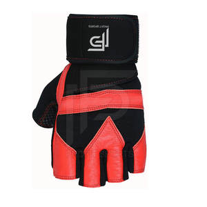 Black & Red Fingerless Fitness Workout <b>Gloves</b> for Weight <b>Lifting</b> Gym Equipment Manufactured in Pakistan for Sports - Product Image 6