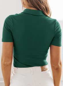 Polos para mujer Manga corta Cuello en V Verano Camisas con cuello Camiseta básica Blusas Negocios Casual Tops - Product Image 2