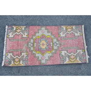 Ethnique Rouge 1.3 X 2.6ft Tapis Turc Grande Surface Laine Seagrass Motif Abstrait Rectangulaire Couloir Conception Tapis De Chambre À Dos En Latex - Product Image 3