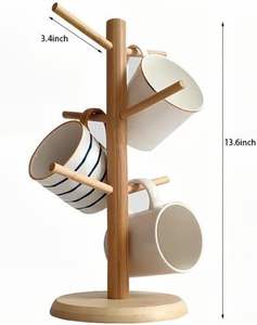 Support à tasses en bambou pour cuisine, porte-gobelets à café, organisateur de rangement pour comptoir, présentoir de table, séchoir, accessoires et outils - Product Image 2