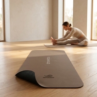 Tapis de yoga personnalisé Sansd en caoutchouc naturel PU, ovale arqué, marron café, antidérapant, écologique, durable, 5 mm