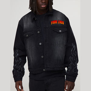 Chaqueta vaquera con cierre abotonado hecha a medida al por mayor para hombre, chaqueta vaquera con logotipo y apliques personalizados transpirable de algodón orgánico - Product Image 1