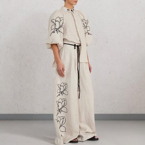 100% coton solide Coord ensemble tenue quotidienne haut à licou avec bouton broderie respirant écologique femmes - Product Image 2