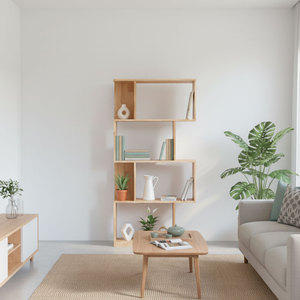 ชั้นวางหนังสือ 4 ชั้น รุ่นโมเดิร์น ทำจากไม้ยางพารา ขนาด 80x30x160 ซม. รุ่น KS68205 แบบตั้งพื้น สำหรับสำนักงาน ห้องนั่งเล่น โรงรถ และจัดเก็บของในบ้าน - Product Image 2