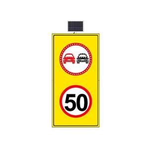 Panneau de signalisation routière réfléchissant à énergie solaire 100 x 175 cm - Interdiction de dépassement et limitation de vitesse à 50 km/h - Fabriqué en acier - Product Image 1