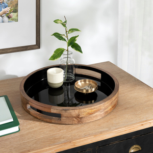 Vente en gros de plateau de service exclusif en bois de manguier avec poignée confortable, décor de table de luxe au fini transparent pour les plats de service à la maison - Product Image 1