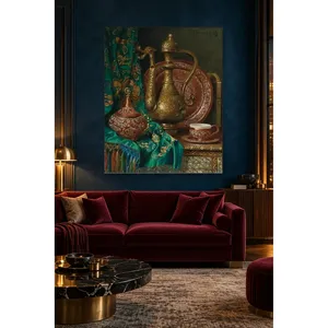ภาพพิมพ์บนผ้าใบลายชุดกาน้ำทองเหลืองและถ้วยกาแฟแบบออตโตมันของฟิดา - Product Image 1