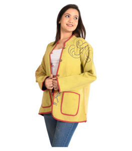 Veste matelassée en coton imprimé floral fait à la main pour femmes manteau court d'hiver tendance avec décolleté 2 poches avant tissage tissé - Product Image 3