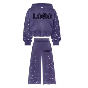 Survêtement lavé pour hommes, sweat-shirt et pantalon de jogging vintage délavé à l'acide, coton lourd, style streetwear, vente en gros, fournisseur d'usine - Product Image 3