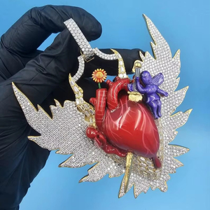 จี้รูปหัวใจปีกนางฟ้าเงินแท้ 925 ประดับเพชรโมอิสซาไนต์ทรงกลมเคลือบเงา สำหรับผู้ชายและผู้หญิง - Product Image 1