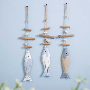 Décoration murale en bois de poisson méditerranéen, bleu apaisant, avec étoile de mer et corde nautique, art mural rustique côtier, artisanat en bois - Product Image 4