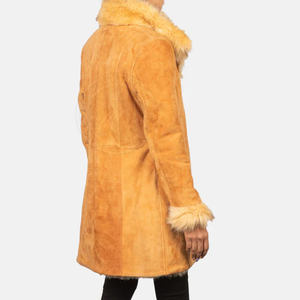 Veste d'hiver pour femme en peau de mouton véritable marron, col rabattu, logo sur le devant, réversible, écologique, chauffante, coupe-vent, chaude - Product Image 4