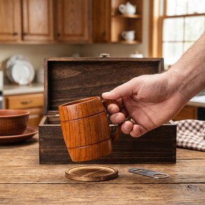 Set di 2 Bicchieri Artigianali <span class=keywords><strong>per</strong></span> Degustazione Whisky in Legno Carbonizzato con Sottobicchieri, Regalo Ideale <span class=keywords><strong>per</strong></span> <span class=keywords><strong>Fidanzato</strong></span> o Papà - Product Image 3