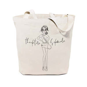 Future Is Female Cotton Canvas Tote Bag Large Capacity Eco-Friendly Jute Tote Solid Color Letter for Summer Autumn Winter Use - Product Image 1