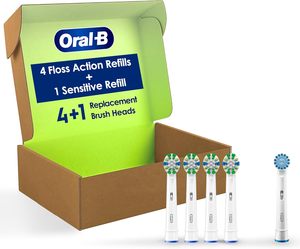 Oral-B FlossAction <b>Electric</b> <b>Toothbrush</b> Replacement Brush <b>Heads</b>, White, 4 Count + 1 Sensitive White - Product Image 1