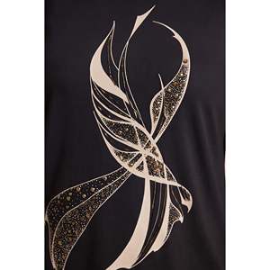 Blusa de punto con detalle de estampado especial, talla grande, color negro - Product Image 3