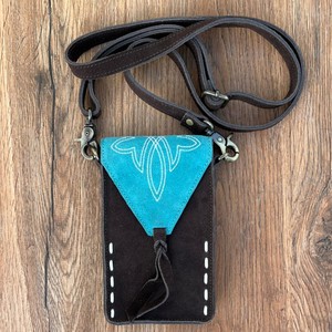 Custom Boot Stitch Suede Leather Mobile Phone Pouch Sling Shoulder Bag Western Genuine Leather Cellphone Crossbody Bag for Women - Product Image 3