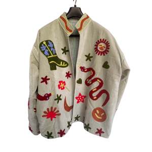 Velvet Embroidered <b>Reversible</b> <b>Jacket</b> for Ladies Pistachio Quilted Varsity and Boho Styles XL Size for Spring Autumn Seasons - Product Image 1