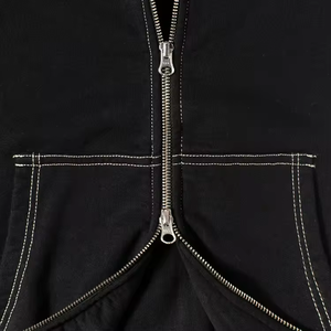 Sweat-shirt zippé épais à double couche coutures contrastées 100% coton sweats à capuche à double fermeture éclair avec logo personnalisé - Product Image 5