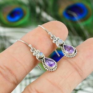 Boucles d'oreilles en argent sterling massif 925 avec pierre précieuse d'améthyste Meilleures boucles d'oreilles de créateurs pour femmes et filles Boucles d'oreilles pendantes Bijoux en argent - Product Image 3