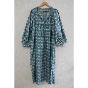 Handmade Cotton Hand Block Print Boho Maxi <b>Dress</b> <b>Women's</b> Summer Wear Breathable Washable Natural Eco-Friendly - Product Image 1