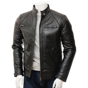 Manteau de travail personnalisé moto bomber vestes en cuir pour hommes avec fermeture éclair vente en gros veste de moto rétro en cuir pour hommes - Product Image 1