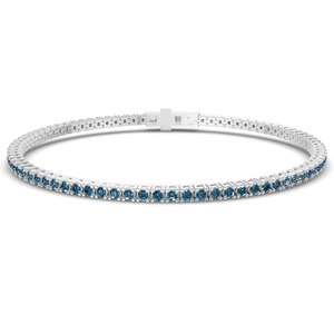 Cobalt Royal Blue Round Lab Grown Diamond Tennis Bracelet 2 Ct Tw VS Clarity 83 Diamonds 14K <b>Solid</b> <b>Gold</b> Deep Sky Richness - Product Image 3