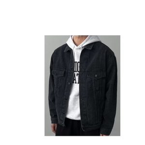 OEM Veste en jean décontractée pour hommes Manteau d'automne boutonné en veste en jean surdimensionnée noire - Product Image 5
