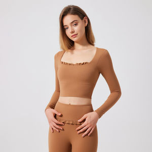 Top de entrenamiento de encaje ligero personalizable 2025 para mujer, traje de Yoga corto de manga larga para gimnasio, ajustado, respetuoso con el medio ambiente para el verano - Product Image 2