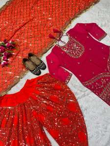 Nouvelle tenue décontractée de créateur pour femme, coupe régulière, Salwar Kameez Dhoti Dupatta réversible, pour occasions Diwali/Mariage (Toutes saisons) - Product Image 5