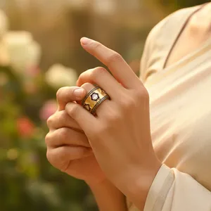 Joyería fina única con diamantes de corte radiante y piedras preciosas en oro amarillo y blanco chapado (14K) - Product Image 2