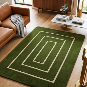 Hand <b>Tufted</b> Abstract Wool/Silk Rug-Modern Green Ivory Border Design-Living Room Bedroom Office-Soft Plush Pile Durable Anti-Slip - Product Image 6