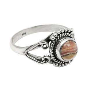 Pierre précieuse de rhodochrosite naturelle Bague de forme ronde en argent sterling 925 Conception de commande personnalisée Fabricant de bijoux Exportateur indien - Product Image 1