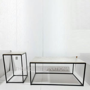 Table basse rectangulaire en MDF et métal aluminium, design moderne, couleur noire, pour balcon et salon - Product Image 6