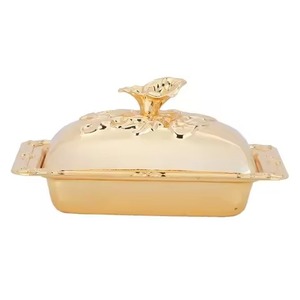 Cuenco de Dátiles de Metal Estilo Árabe con Diseño Grabado en Oro para Bodas, Mesa de Hotel, Frutos Secos, Cuenco para Servir Dátiles con Tapa - Product Image 2